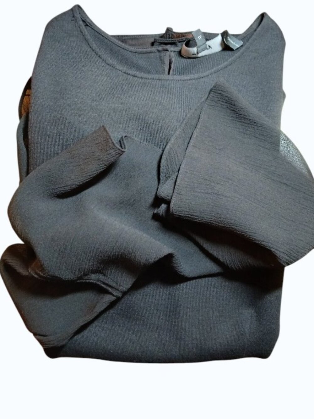 THEORY Black Long Sleeve Wool Peplum Sheer Sleeve/Hem Blouse - EUC - Picture 10 of 11